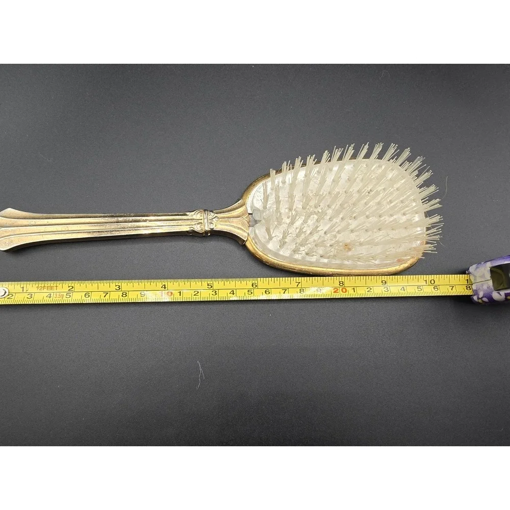 Vanity Vtg Antique Nylon Hair‎ Brush Gold Brass Tone USA